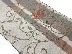 ふくれ織花唐草に変わり縞模様織出し名古屋帯